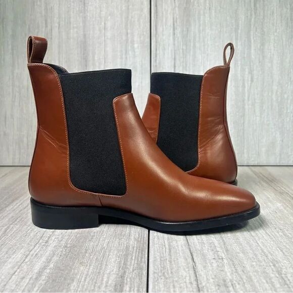 Everlane Chestnut Brown Square Toe Chelsea Boot Italian Leather Womens Size 5.5 - Picture 3 of 10